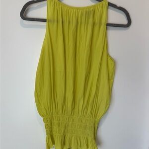 Catherine Malandrino Lime Green Sleeveless Smocked-Waist Tank
